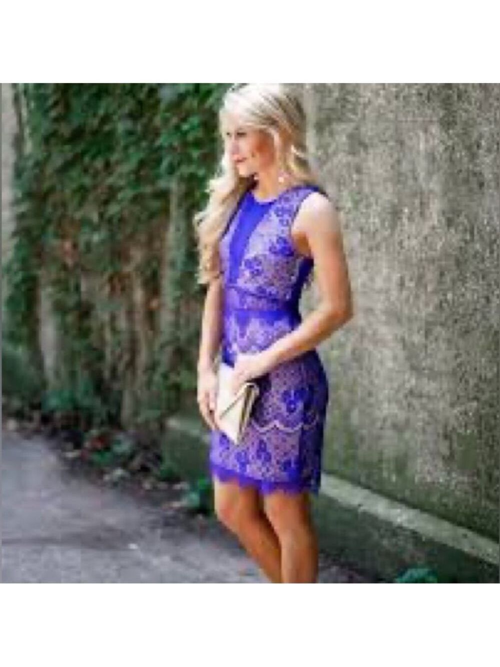 Lush Purple Lace Sleeveless  Mini Dress with Cut-Outs Small